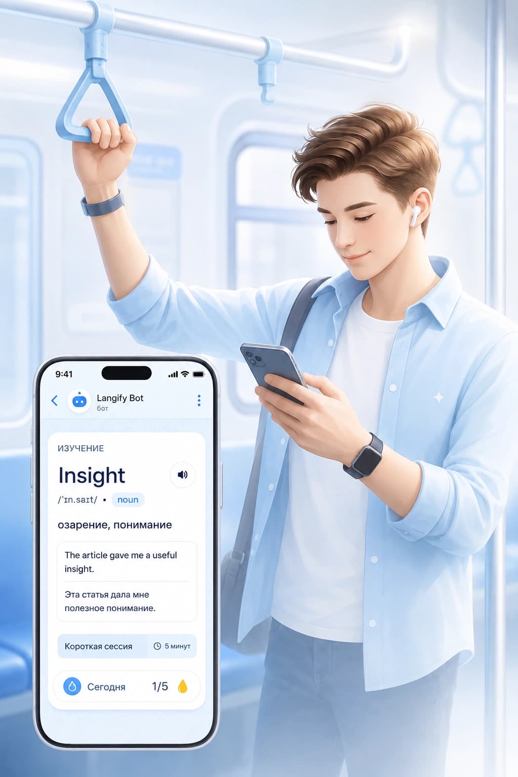 Повторение слов через Langify как мобильный сценарий изучения языков