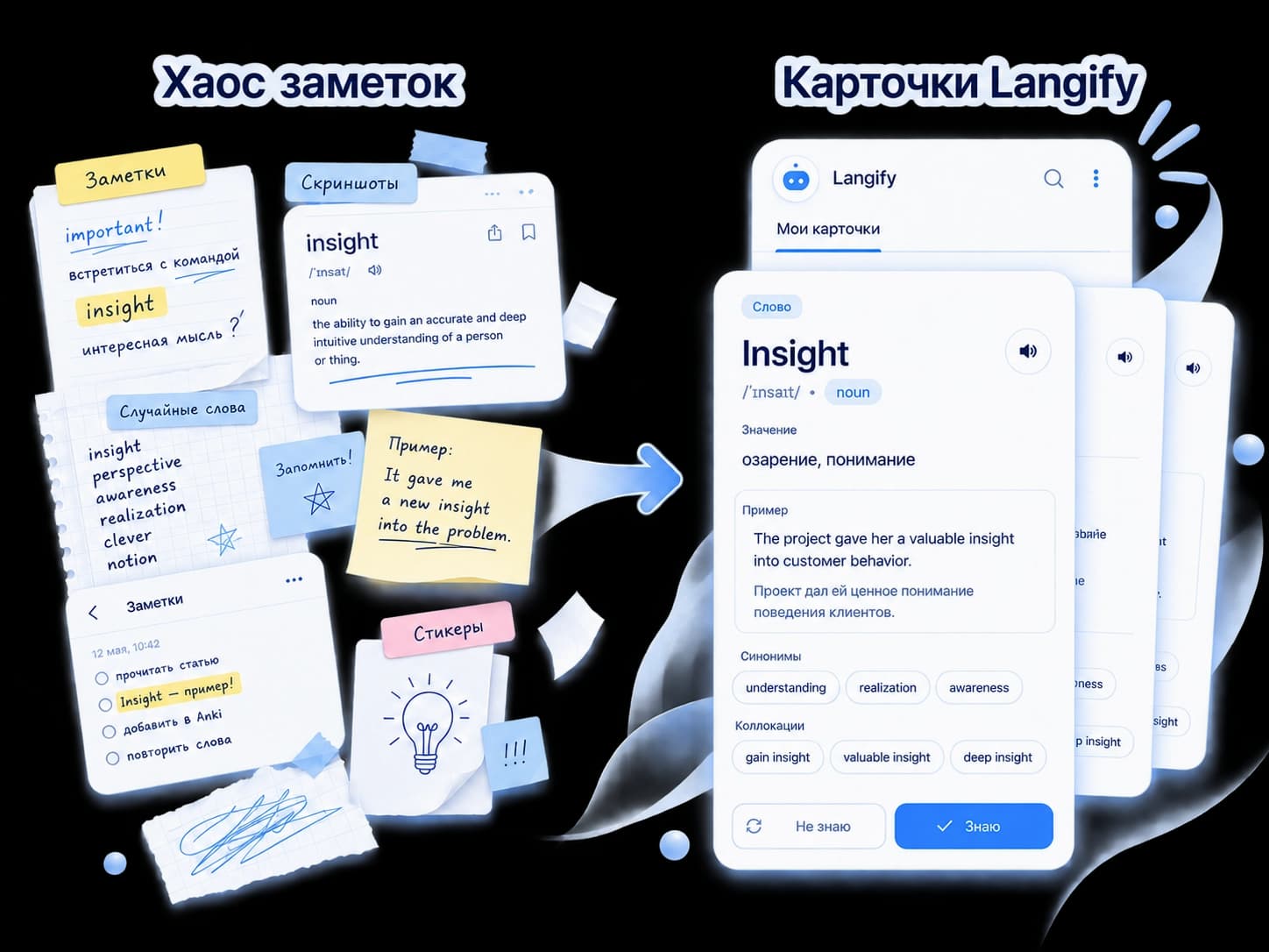 Повторение слов в мобильном ритме через Langify